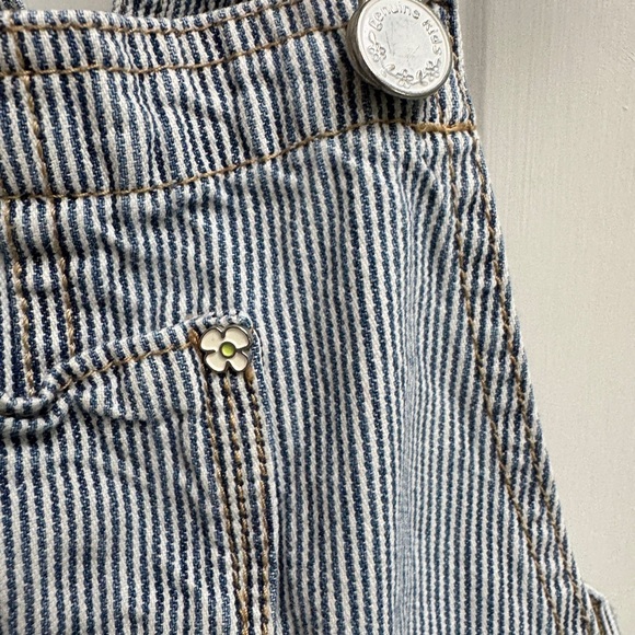 OshKosh B'gosh 4T Girls Blue Striped Overalls Dress with Skirt Floral Belt - Picture 4 of 7